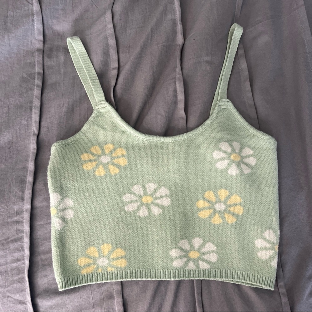 BRAND NEW - Altar'd State Mint Green Floral Knit Crop Top